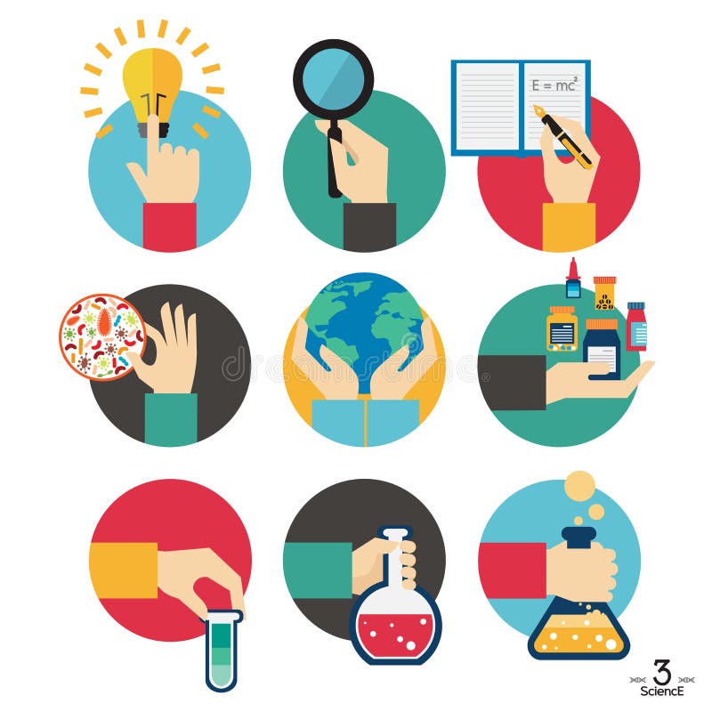 Download Hands With Science Experiment Object Icons Set Stock Vector - Illustration of knowledge, paper ...