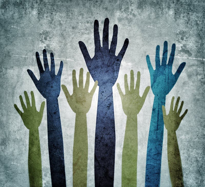 Hands grunge style Vector isolated illustration of group of rainbow raising hands on white background can means voting, unity, revolution, gay rights, help, concert, charity, life, team... for print poster and web. Hands grunge style Vector isolated illustration of group of rainbow raising hands on white background can means voting, unity, revolution, gay rights, help, concert, charity, life, team... for print poster and web