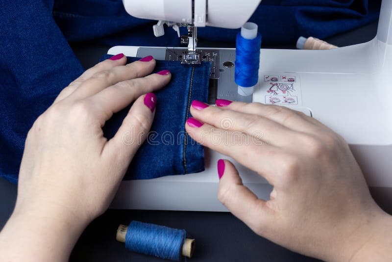 Hands on the Sewing Machine Stock Image Image of action