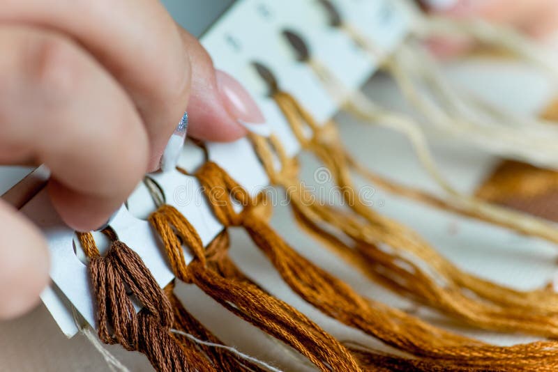 Hands are Sewing with Thread and Needle Stock Photo Image of steel
