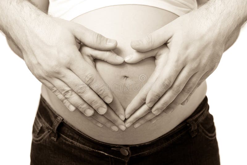 Hands In Shape Of A Heart On Belly Stock Image - Image of maternity ...