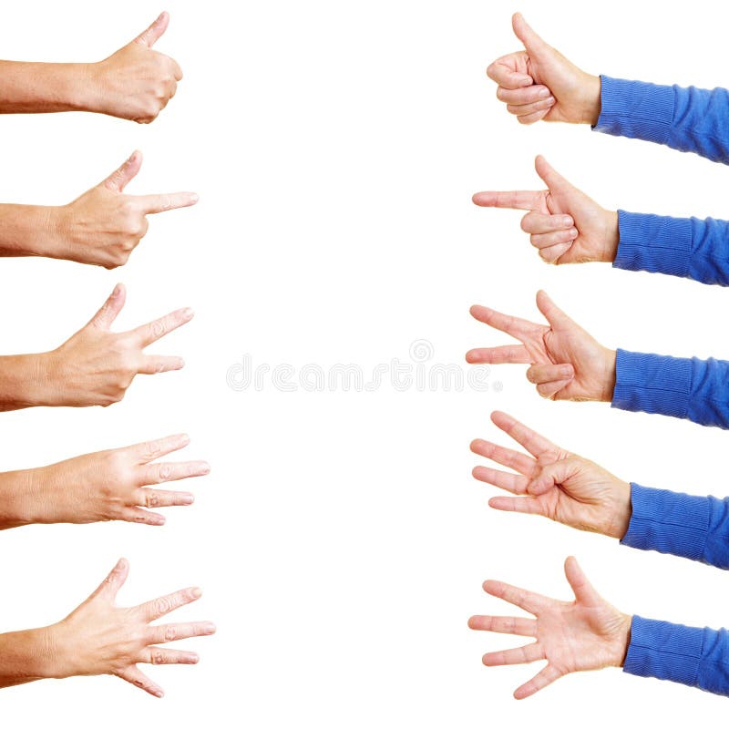 Many hands showing numbers from 1 to 5
