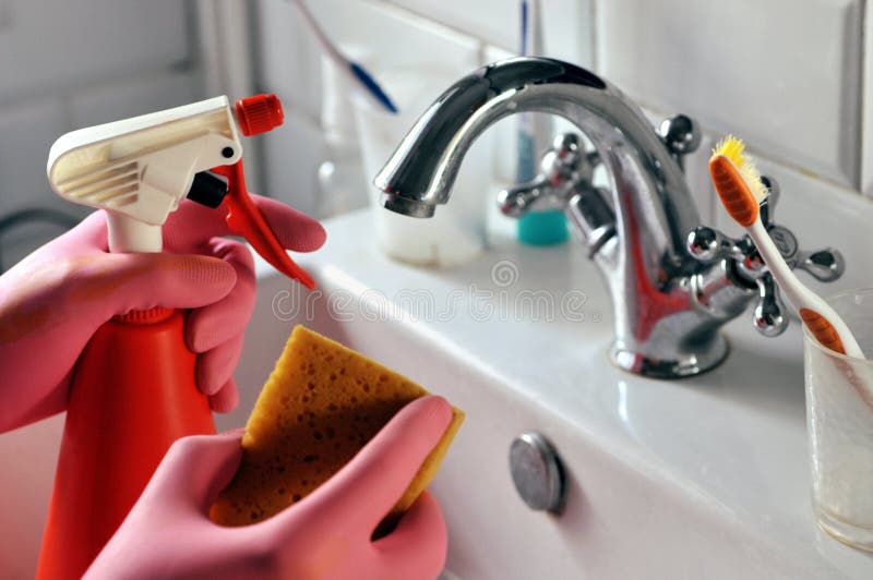 Cleaning A Sink And Faucet In Close Up Stock Photo Image Of