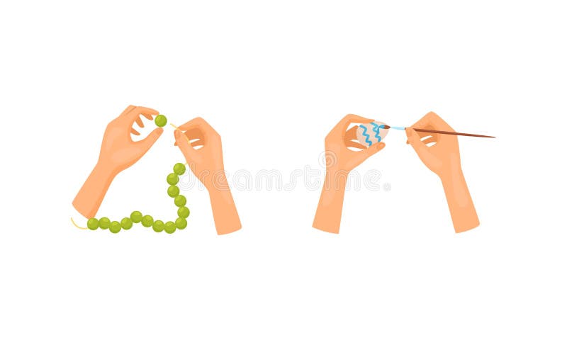 Hands with beads making bracelets hobby handmade Vector Image