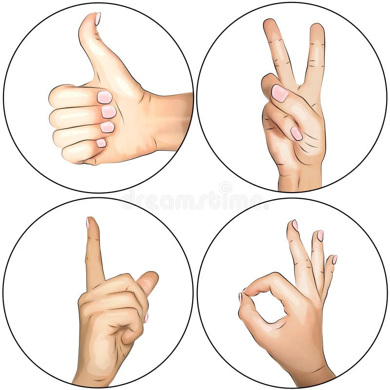 Hands: Thumbs up, OK, Peace, Attention