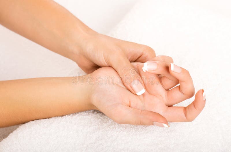 Hands on towel Manicure stock photo. Image of care 43438004