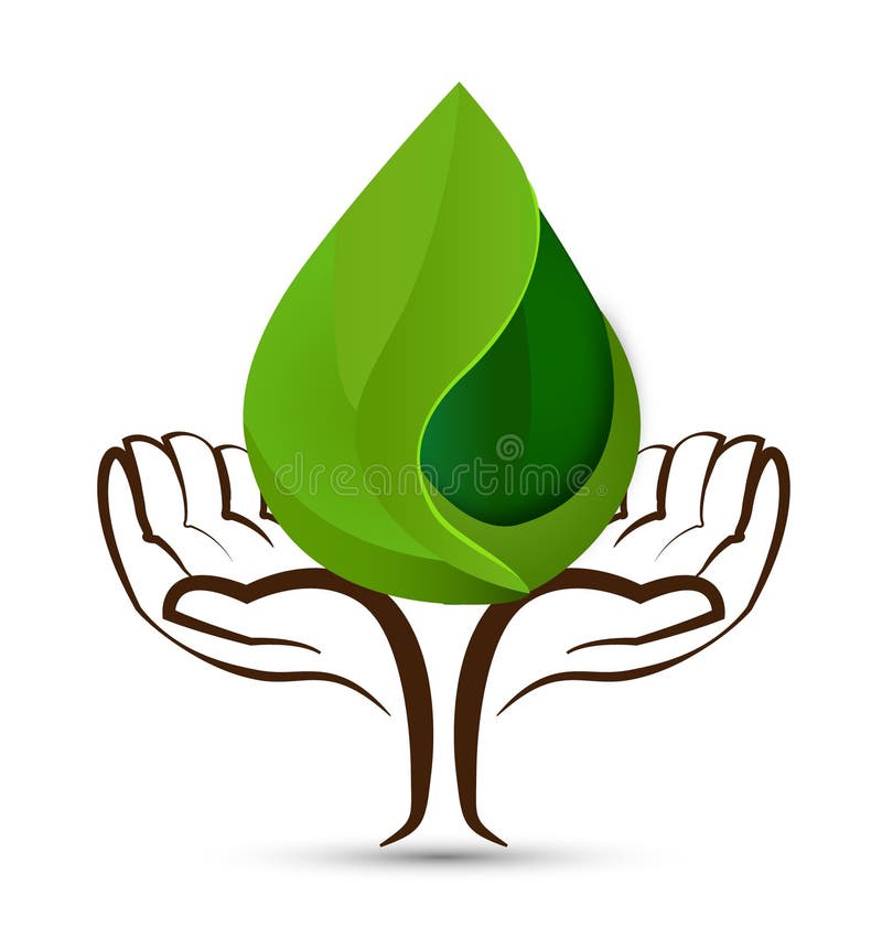 Hands tree water drops leaf shape logo
