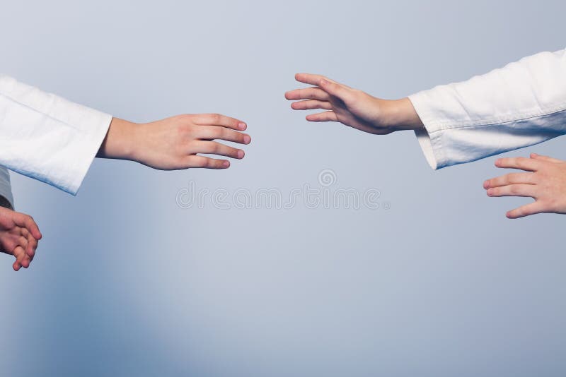 Hands of Two Girls Standing in Stance on Martial Stock Photo Image of