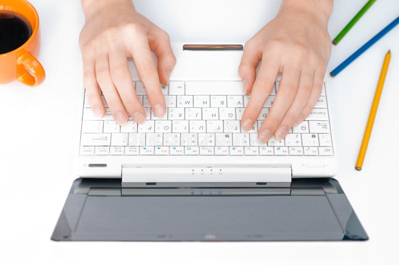 Hands typing on computer royalty free stock photography