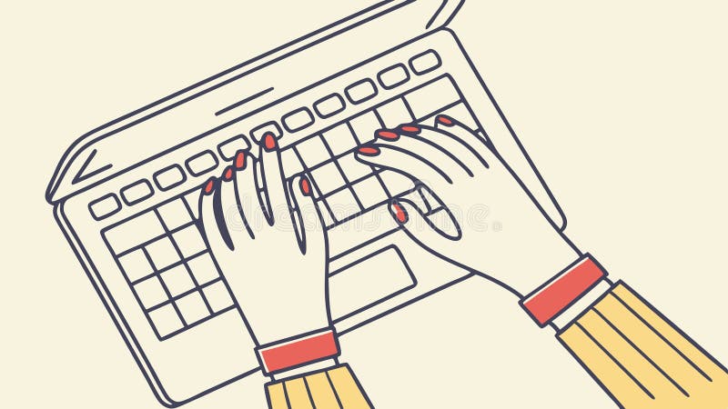 Hands typing on computer keyboard, digital work, vector design Generative AI. Illustration showing hands actively typing on a standard computer keyboard. Represents computer work, data entry, writing, programming, digital tasks, or office work involving input, vector design Generative AI