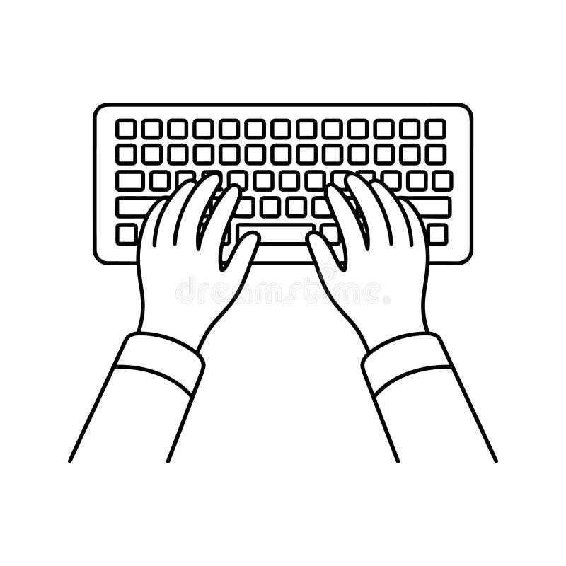 Hands typing on a computer keyboard from a top down perspective royalty free illustration