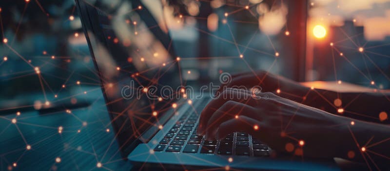 Hands Typing on Laptop at Night stock image