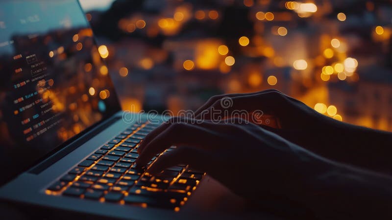 Hands typing on a sleek laptop keyboard, representing online business and e-commerce royalty free stock photos