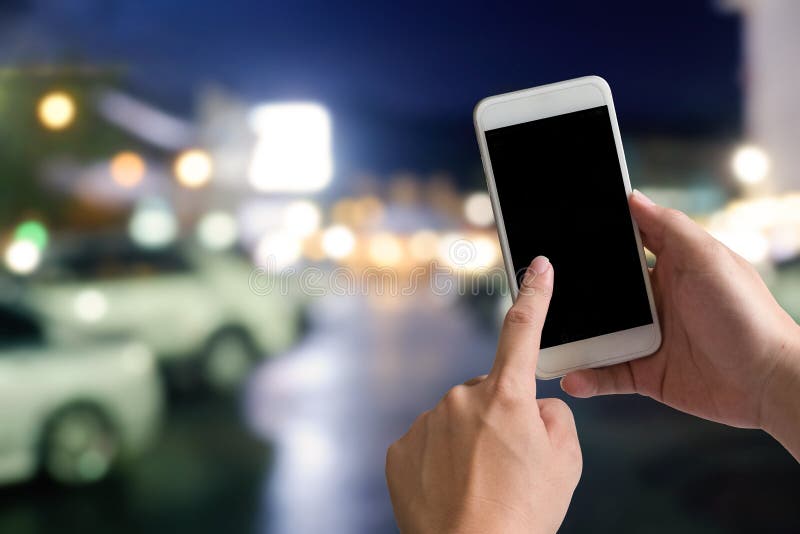 Hands Using Smartphone On Night City Bokeh Stock Image Image Of