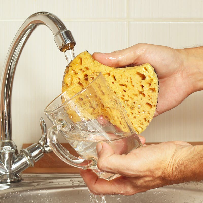 Hands Wash the Glass Under Running Water in Kitchen Stock Image Image