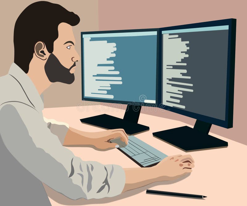 Hands work on website or app, ui ux design and programming. vector illustration