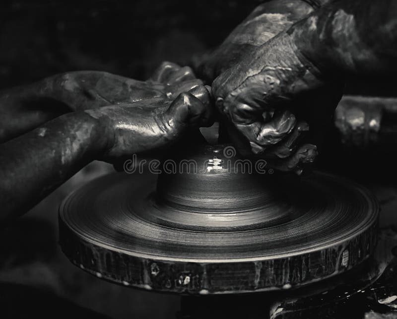 Hands Working and Finishing Sculpture with Clay Stock Image Image of