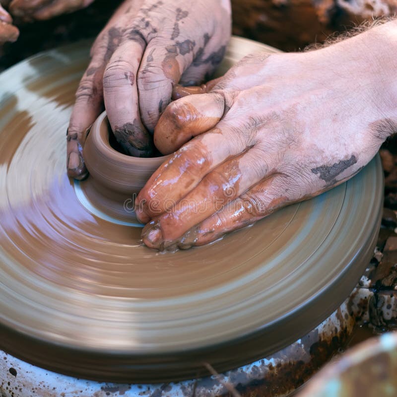 Hands Working on Pottery Wheel Stock Photo Image of molding, form