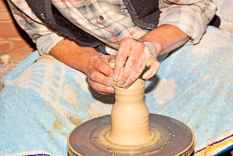 Hands Working on Pottery Wheel Stock Photo Image of pressure