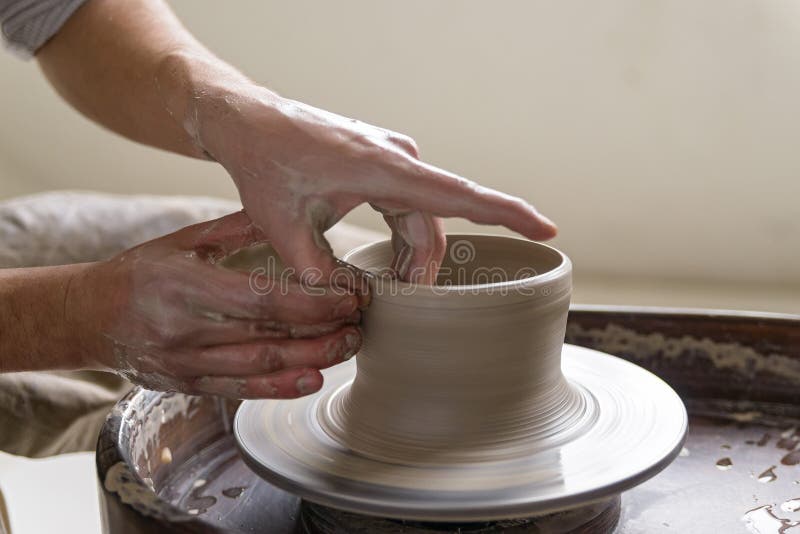 Hands Working on Pottery Wheel Stock Image Image of brown, kids 90733017