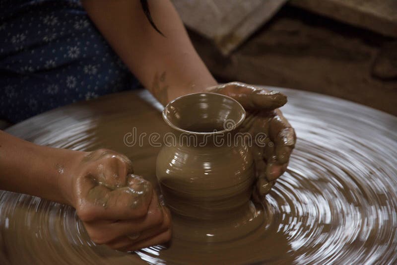 Hands Working on Pottery Wheel Stock Photo Image of ceramic, create