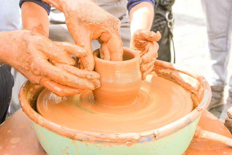 Hands Working on Pottery Wheel Stock Photo Image of handwork, hobbies