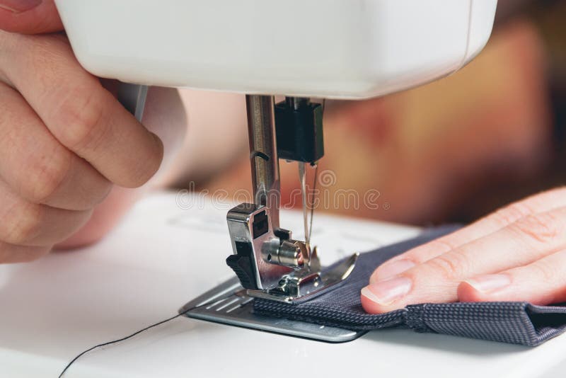 Hands of Young Girl on Sewing Machine Stock Image Image of fabric