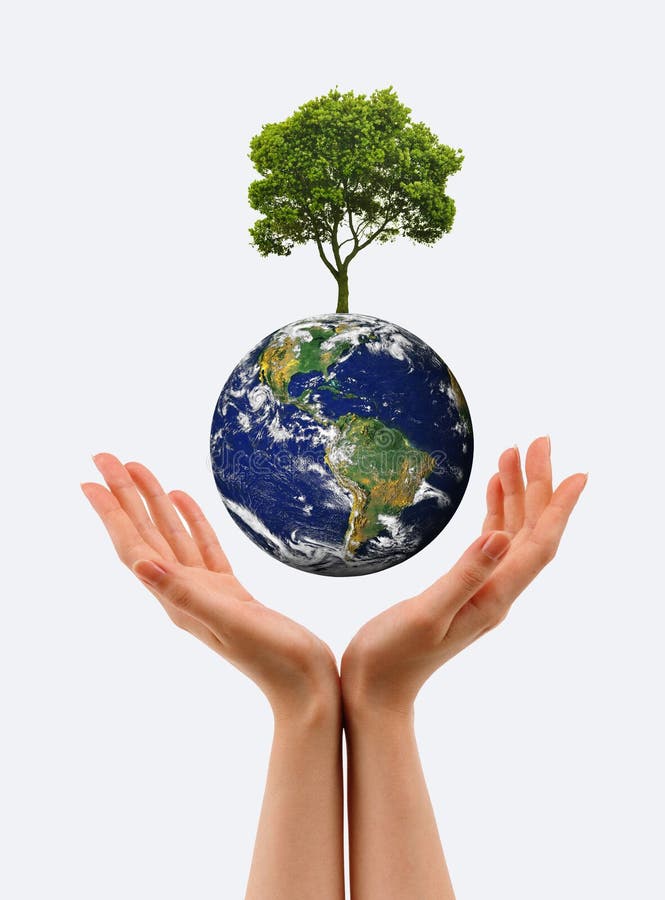 Hands, the young sprout and our planet Earth