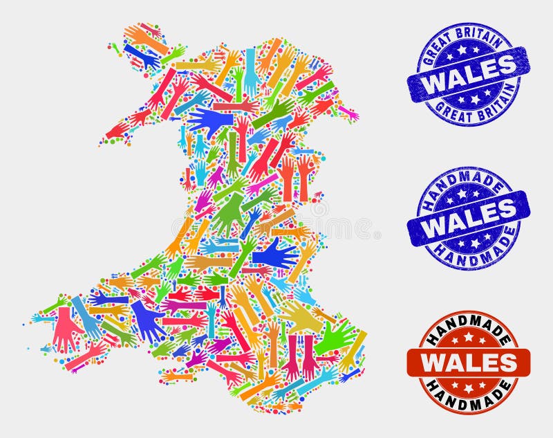 Handsammansättning av den Wales översikten och skrapade handgjorda stämplar royaltyfri illustrationer Handsammansättning av den Wales översikten och skrapade handgjorda stämplar royaltyfri illustrationer