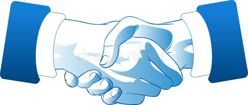 A blue tone illustrated view of a handshake.