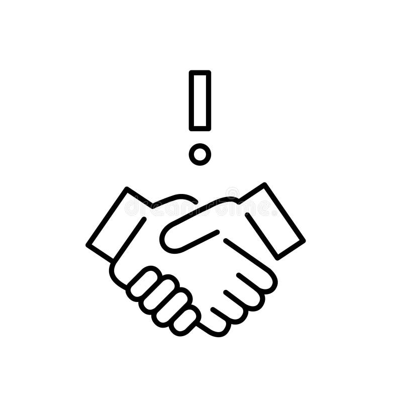 Handshake and exclamation mark. Urgent alert. Secure partnership. Pixel perfect vector icon vector illustration