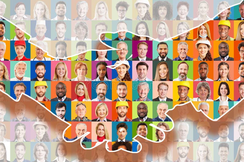 Handshake in front of employees from many industries as a career concept stock images