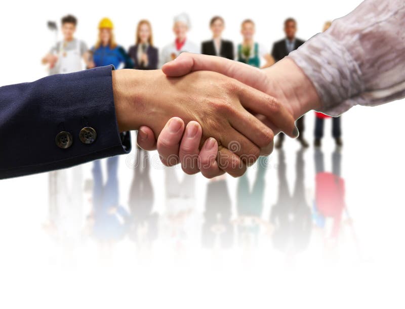 Handshake for people from different industries as a customer concept royalty free stock photo