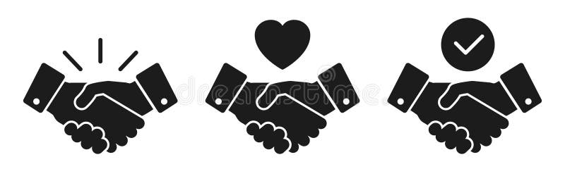 Handshake set icons, partnership deal symbol, friendly sign stock illustration