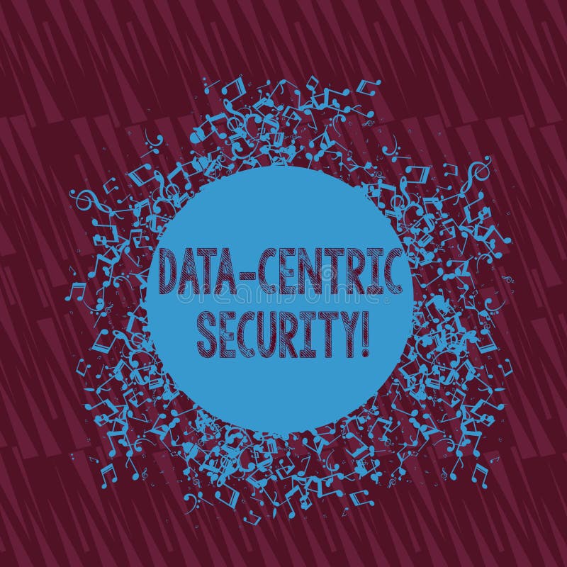 Handskrifttext som skriver data central säkerhet Begreppsbetydelsen identifierar och att skydda data, varhelst den bor i oordnin. Handskrifttext som skriver data central säkerhet Begreppsmässigt foto att identifiera och skydda data, varhelst det bor den i oordning och blandade ihop symbolen för musikaliska anmärkningar som omger den tomma färgrika cirkeln