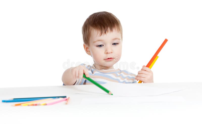 Handsom baby boy drawing with color pencils