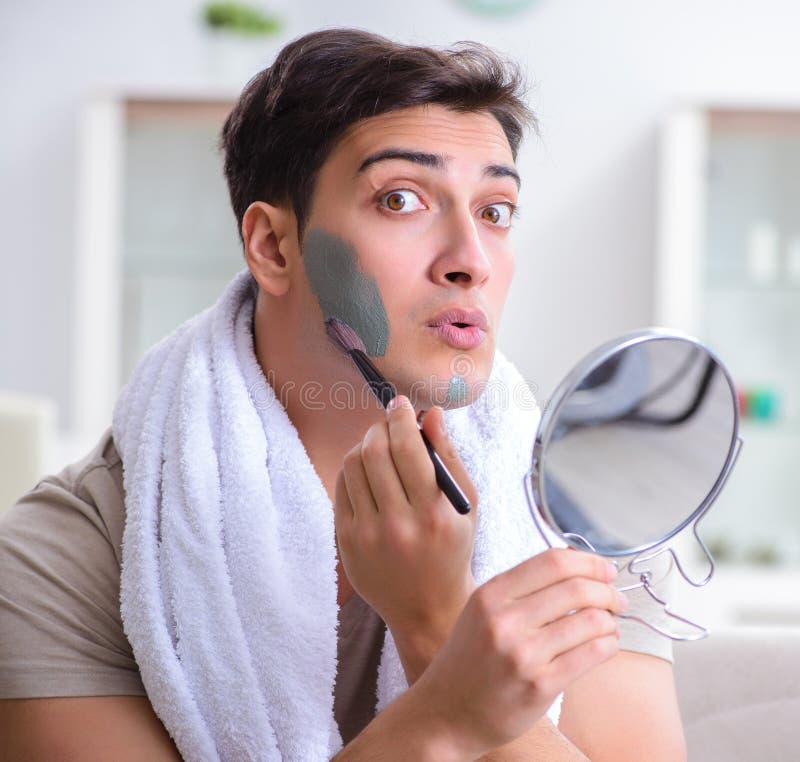 Handsome Applying Clay Mask on Face Stock Image Image of beauty