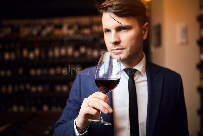 Handsome Awesome Man Enjoys Drinking Wine Stock Photo Image of