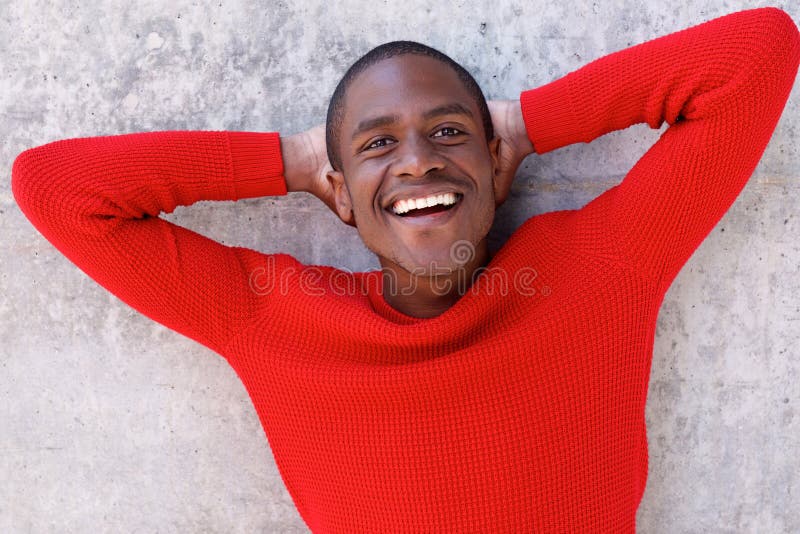 Handsome Black Guy Laughing With Hands Behind Head Stock Image - Image