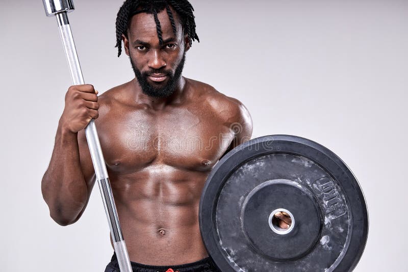 Training To Be Best. African Shirtless Sportsman Holding Barbell Stock Photo - Image of hand, hold: 227823898