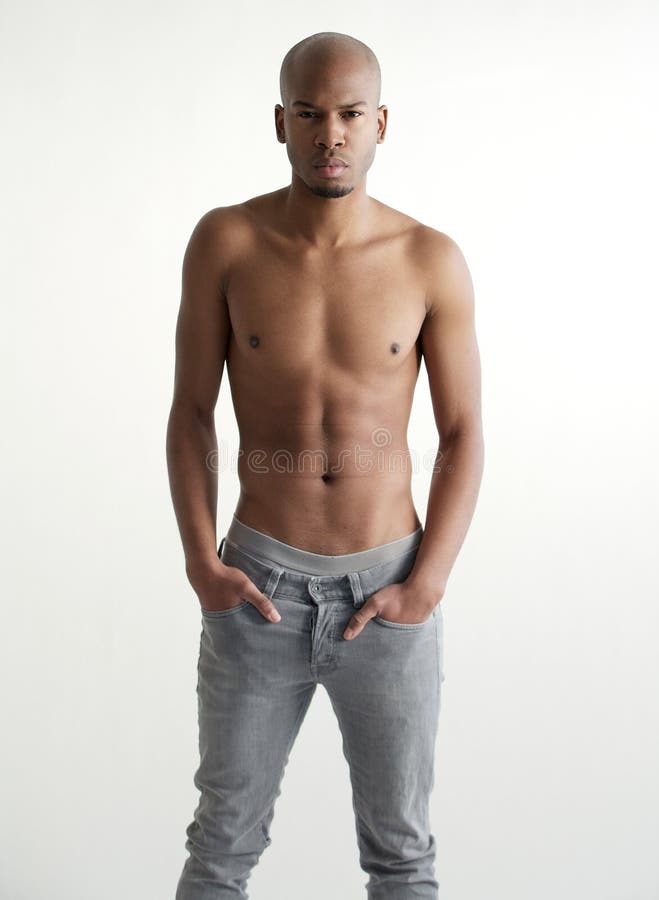 Handsome Black Male Fashion Model Shirtless Stock Image Image Of Alone Indoors