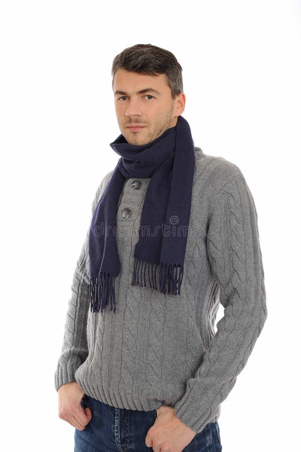 Handsome casual man in winter hat and warm clothes