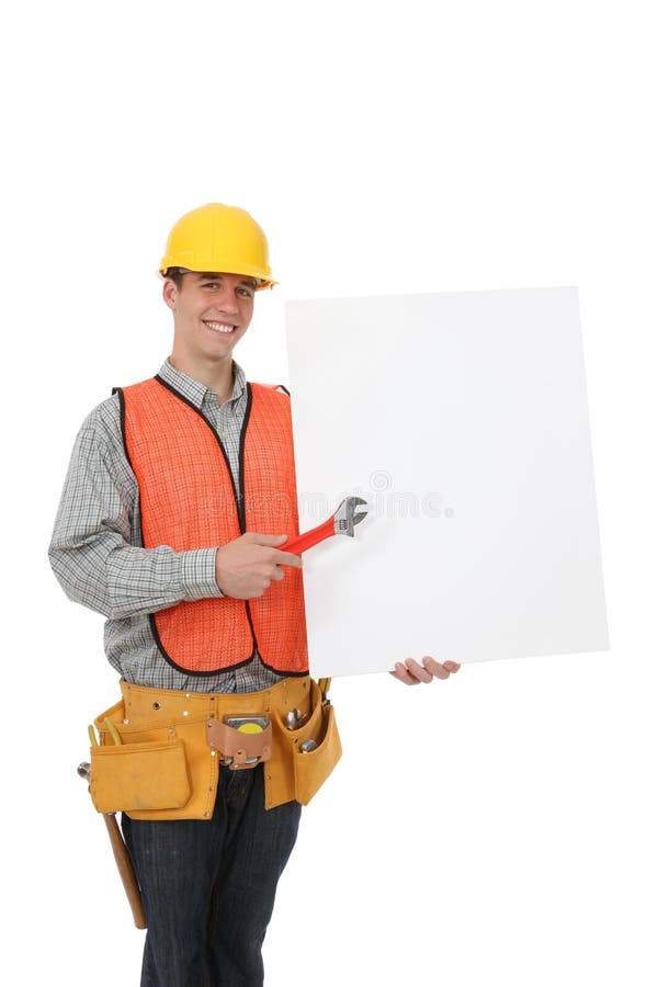 Handsome Construction Man with Sign Stock Image Image of working