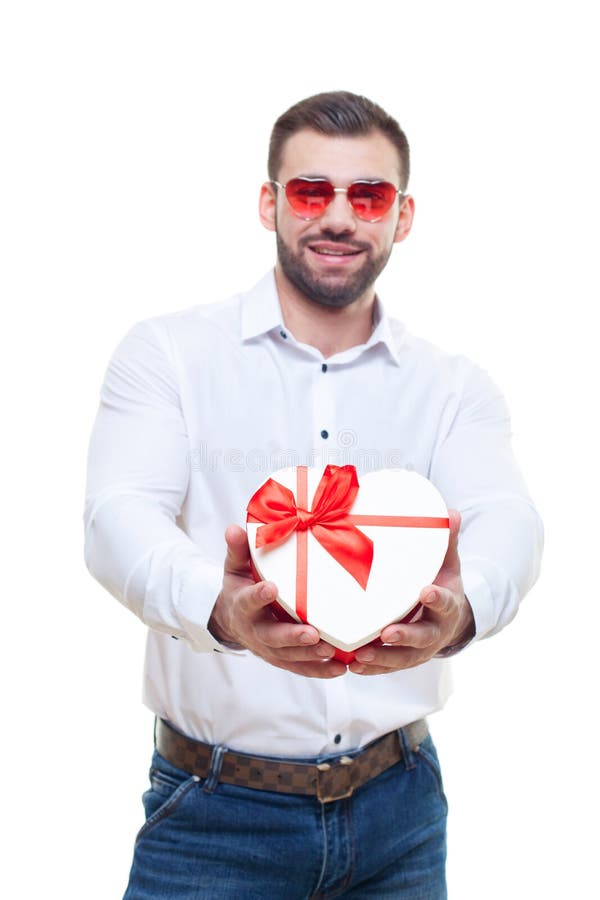 Handsome Elegant Man With Valentines T Box With Glasses In The