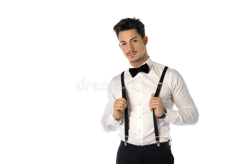 Handsome Elegant Young Man with Suit, Bow-tie and Moustache Stock Image ...