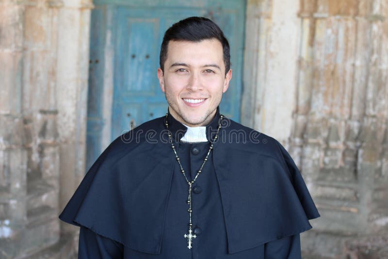 Handsome Catholic Priest Smiling In Church Stock Image Image Of