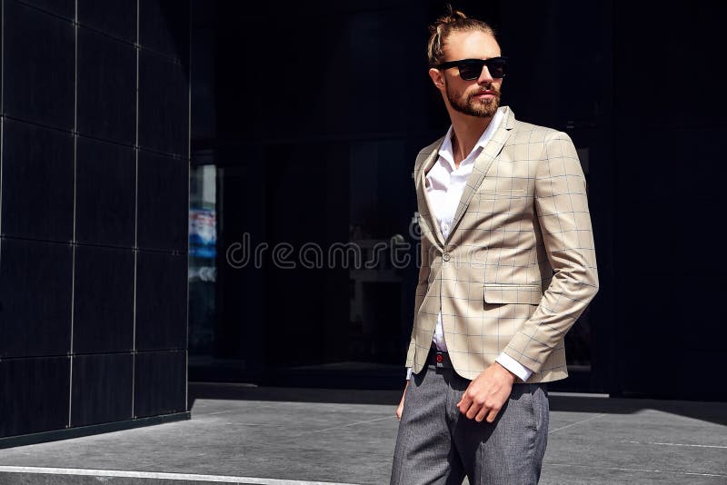 Handsome Fashion Model Man Dressed in Elegant Suit Stock Photo - Image ...