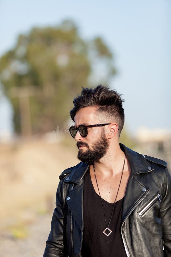 Handsome Guy with Leather Jacket Stock Photo Image of cool, beauty
