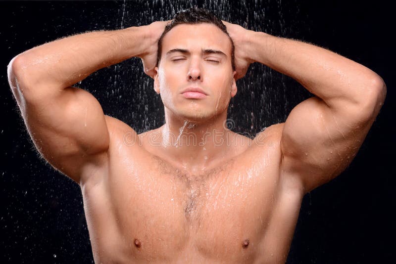 Handsome guy taking shower stock photo. Image of lifestyle 61293836