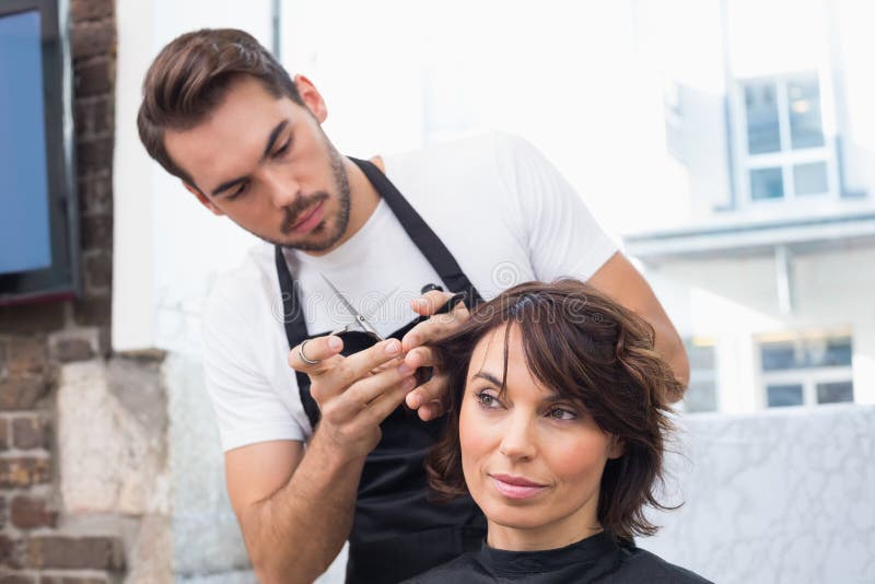 Handsome Hair Stylist with Client Stock Image - Image of haircut, adult ...